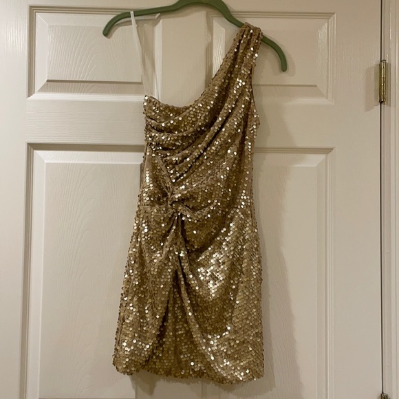 As U Wish Dresses & Skirts - Gold sparkle one shoulder dress